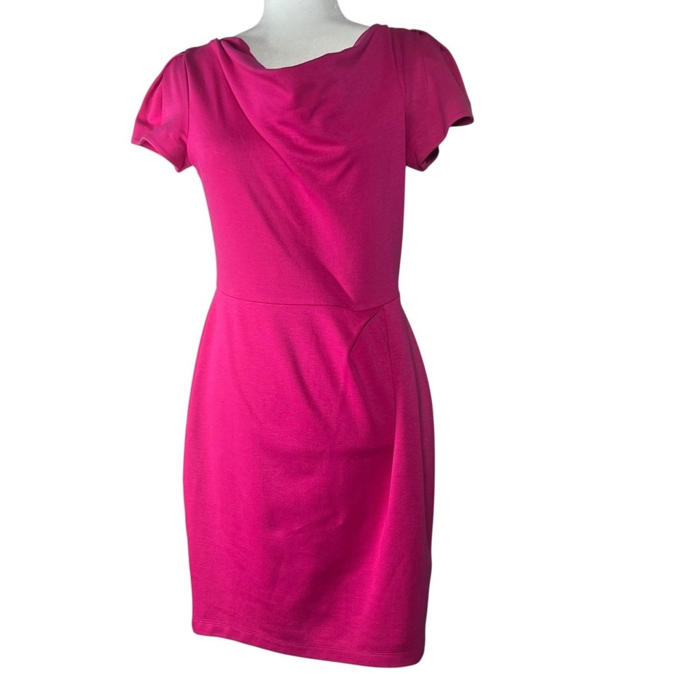 Aysha Sheath Dress Womens 6 Hot Pink Cowl Neck Career Barbiecore Stretch Fitted